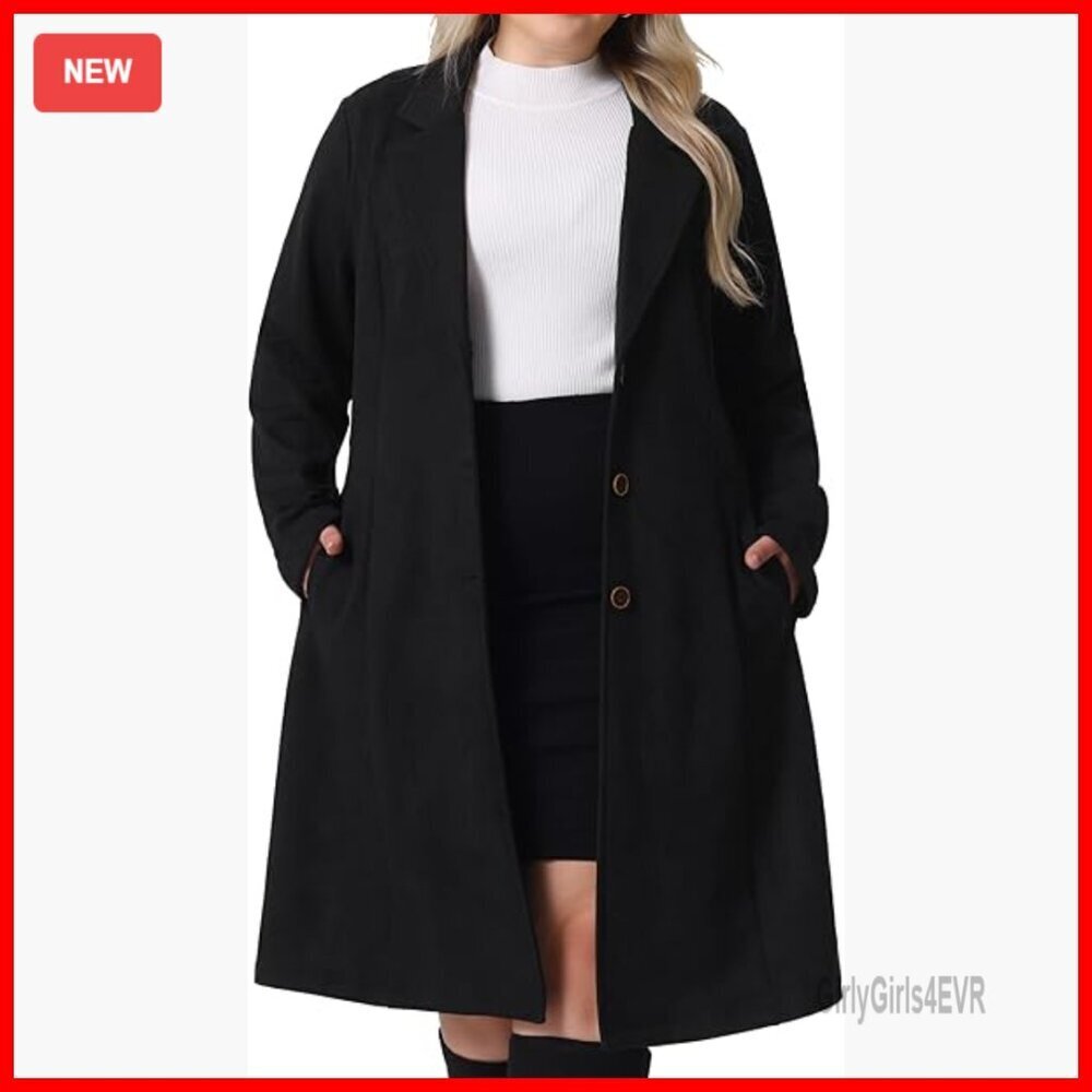 Plus Size Faux Suede Trench Coat Notch Lapel Long Sleeve Winter Jacket